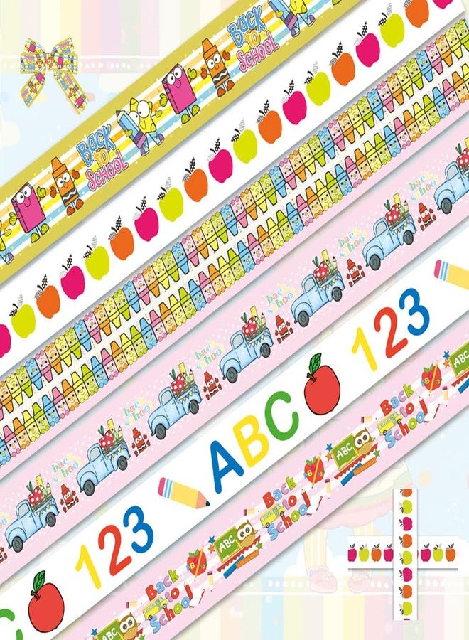 AWEELON 6 Rolls 30 Yards Back to School Ribbons, Welcome Back Grosgrain Ribbons Red Blue Yellow Plaid Ribbons School Rock Ribbons School Bus 3/8" Gift Wrapping Ribbons for Teacher Kindergarten Party Supply - Image 1